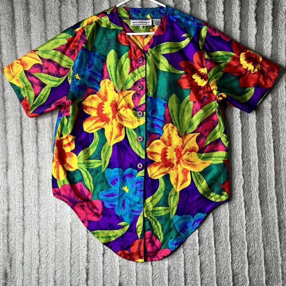 Westbound Womans Button Up‎ Top Multicolored Floral